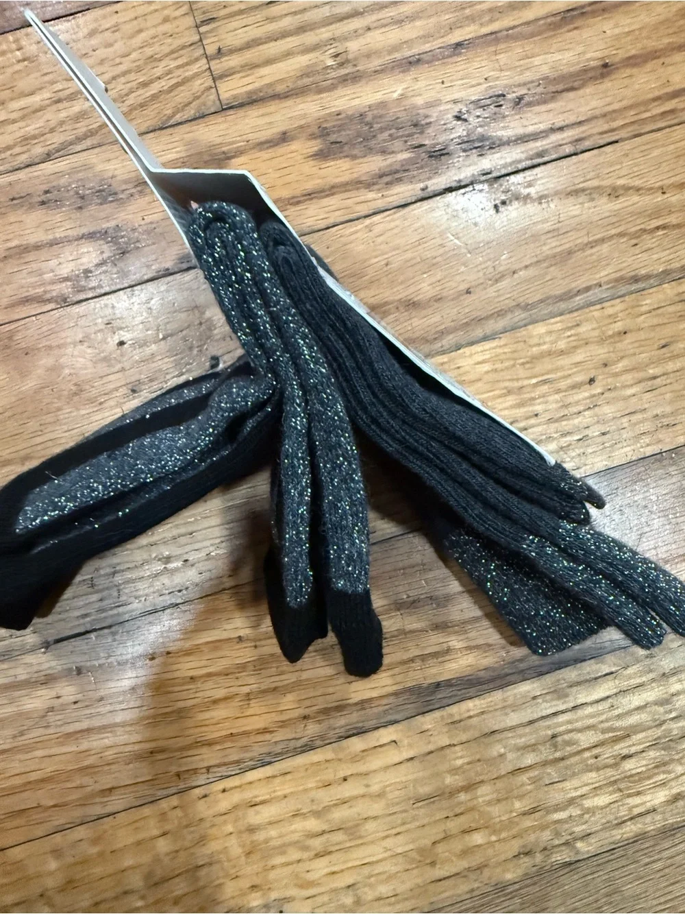ZARA Girls Black & Silver Glitter Crew Socks